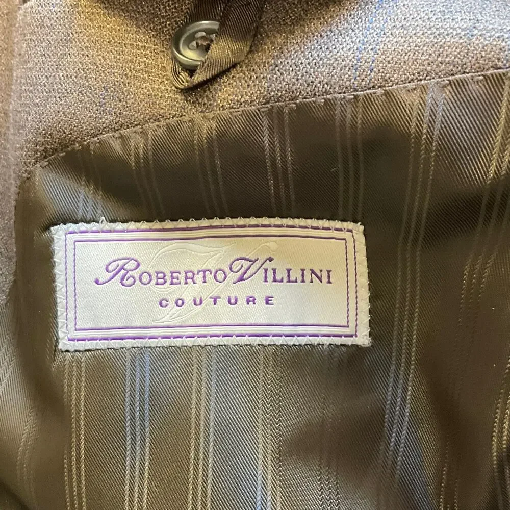 Robert Villini Couture Men’s 48L Brown Silk Wool Sport Coat Blazer 3 Button